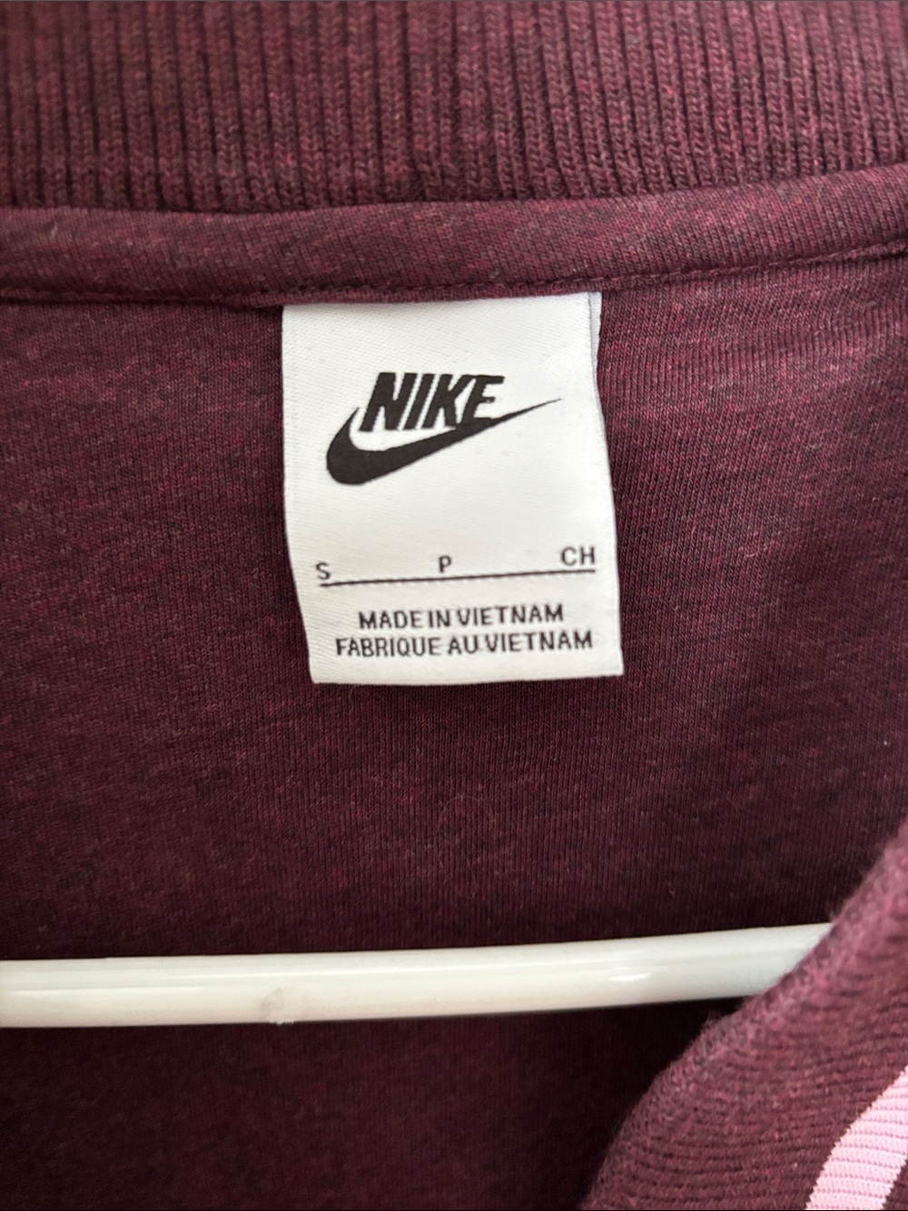 Nike Women's Burgundy Cropped Waffle-Knit Cardigan with Pink Trim - Picture 4 of 5